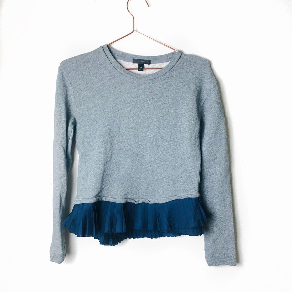 EUC J. Crew Grey Bottom Pleated Trim Sweater Top XXS